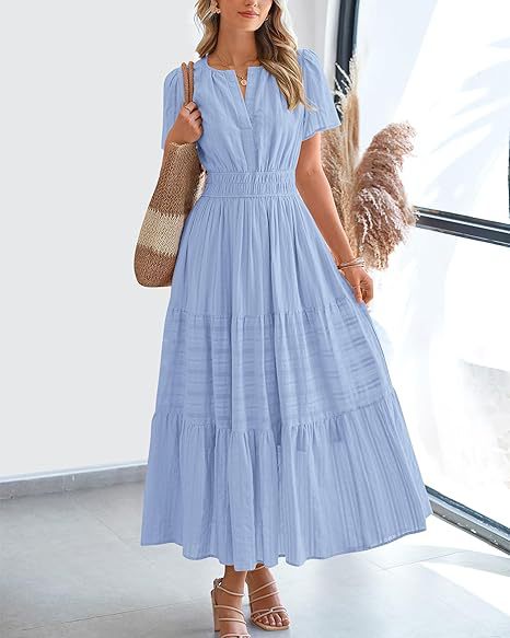Dame lang sommerkjole med elastisk talje og raffineret drapering Stilla