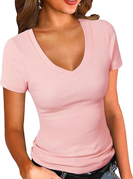 Dame V-hals T-shirt med struktureret overflade Stilla