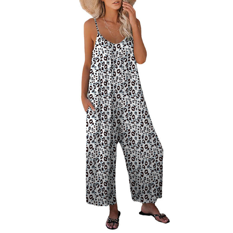Dame Casual Leopard Overall med bredt ben og praktiske lommer Stilla