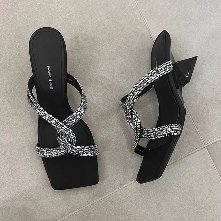 Dame Strappy Rhinestone Hæl-Mules Stilla
