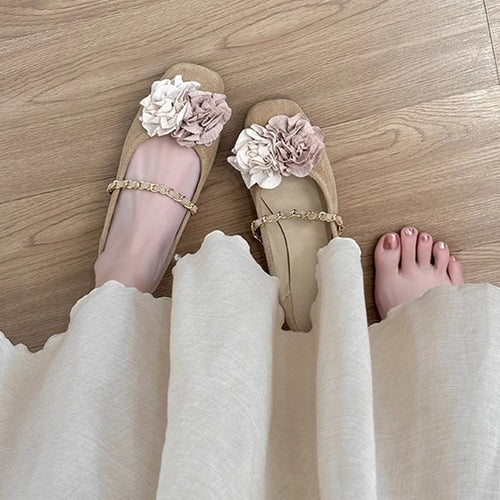 Dame blomst dekorerede ballerinaer med båndbinding Stilla