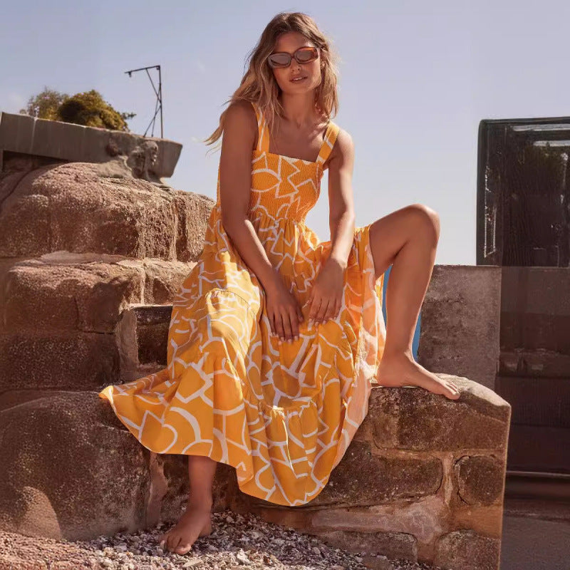 Dame Casual Maxi Kjole med Volantskanter Stilla