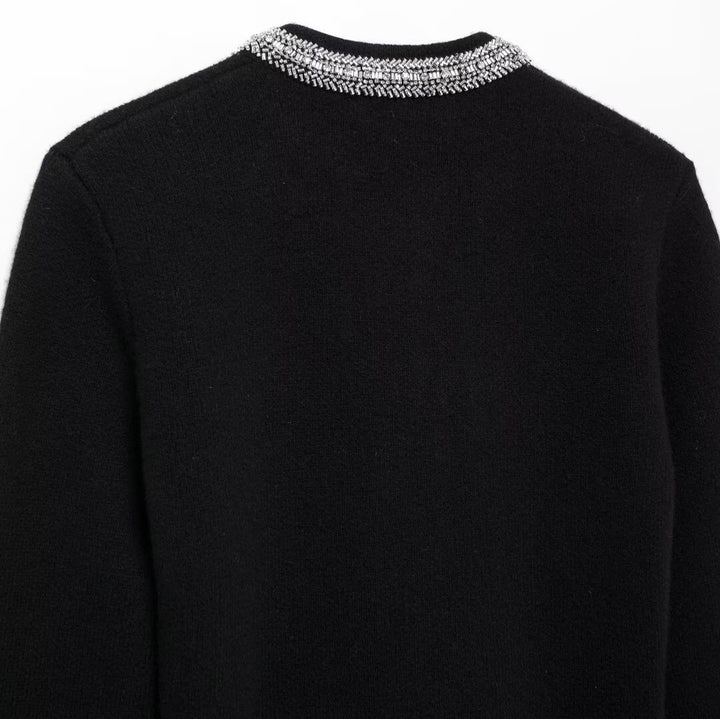 Dame Elegant strikcardigan med dekorativt pynt Stilla