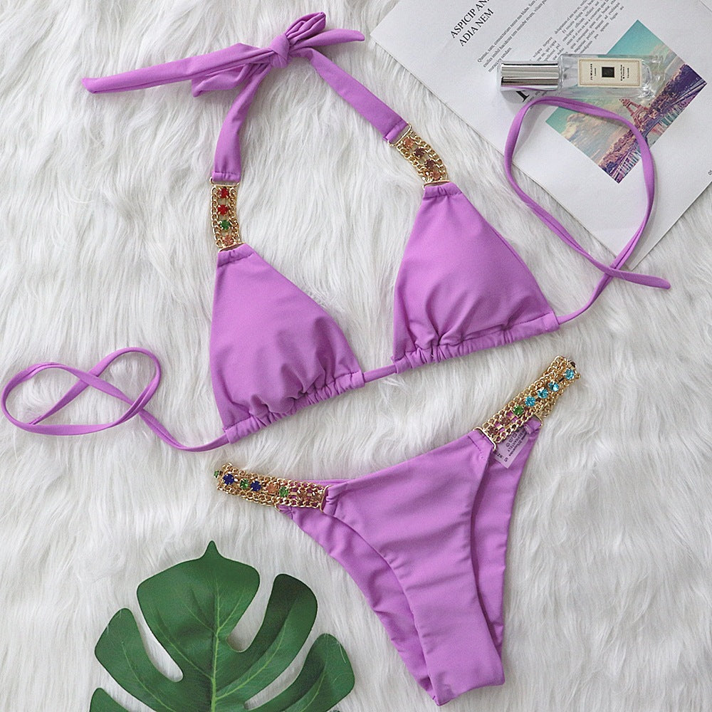 Dame Elegante Bejeweled Triangle Bikini Sæt Stilla