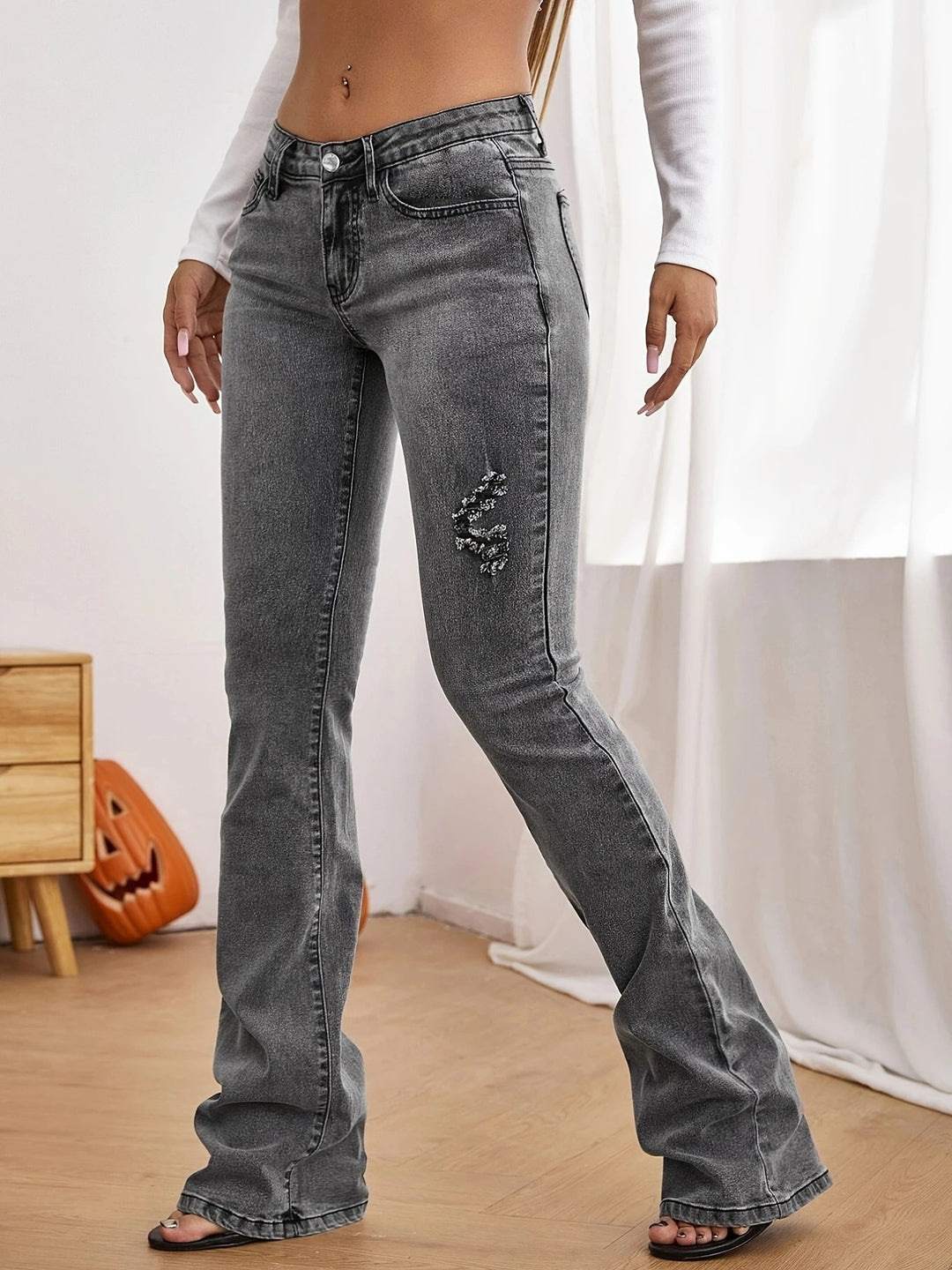 Dame Bootcut Jeans med fine slidser og høj talje Stilla