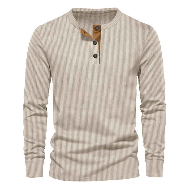 Herren nan ribbet Thermo-Henley med kontrastknapliste og ribbede manchetter Skovae