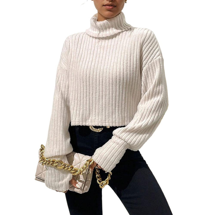 Kvinder cropped sweater med høj krave og fin ribstruktur Stilla