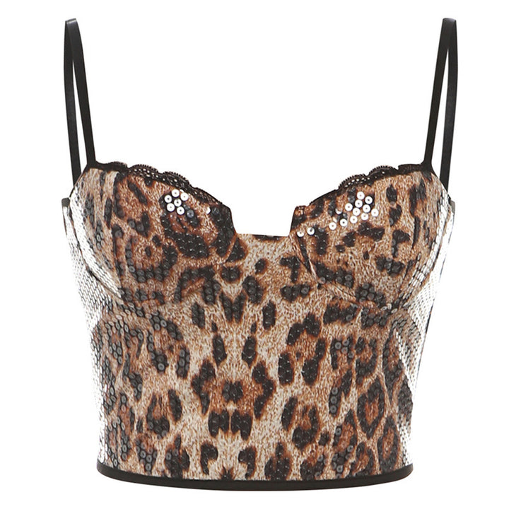 Damer Elegant Leopardskind Kjole med Glittersten Skovae