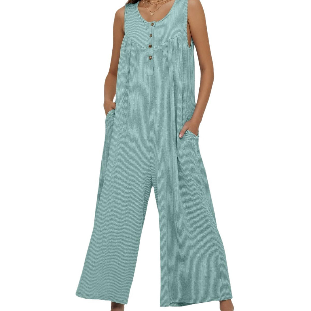 Dame let jumpsuit med gennemgående knapdetaljer og bredt skåret ben Stilla