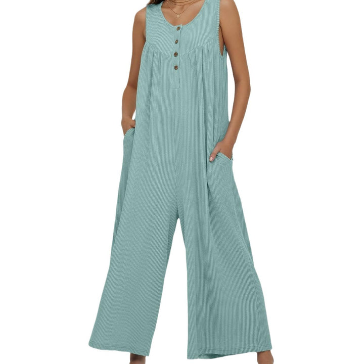 Dame let jumpsuit med gennemgående knapdetaljer og bredt skåret ben Stilla