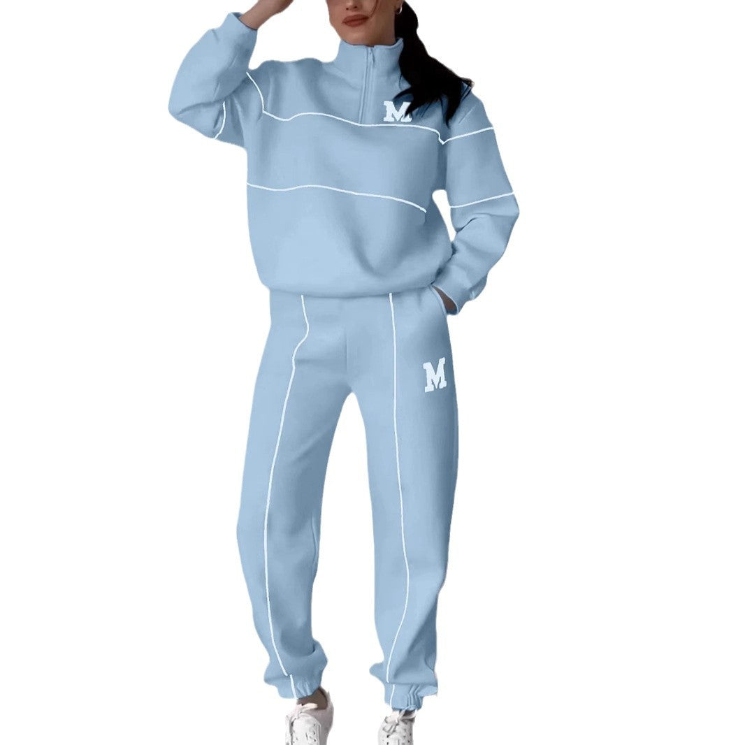Dame sporty sweatshirt sæt med lynlås og kontrasterende syninger Stiila