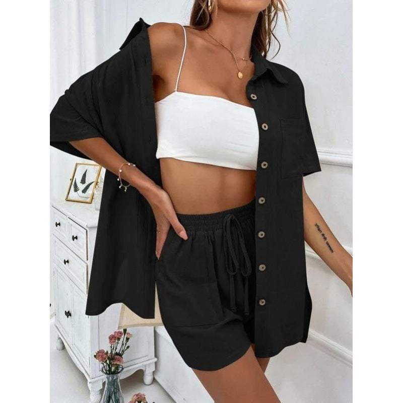 Dame luftig To-delt Sæt med Skjorte Bluse og Shorts Stilla
