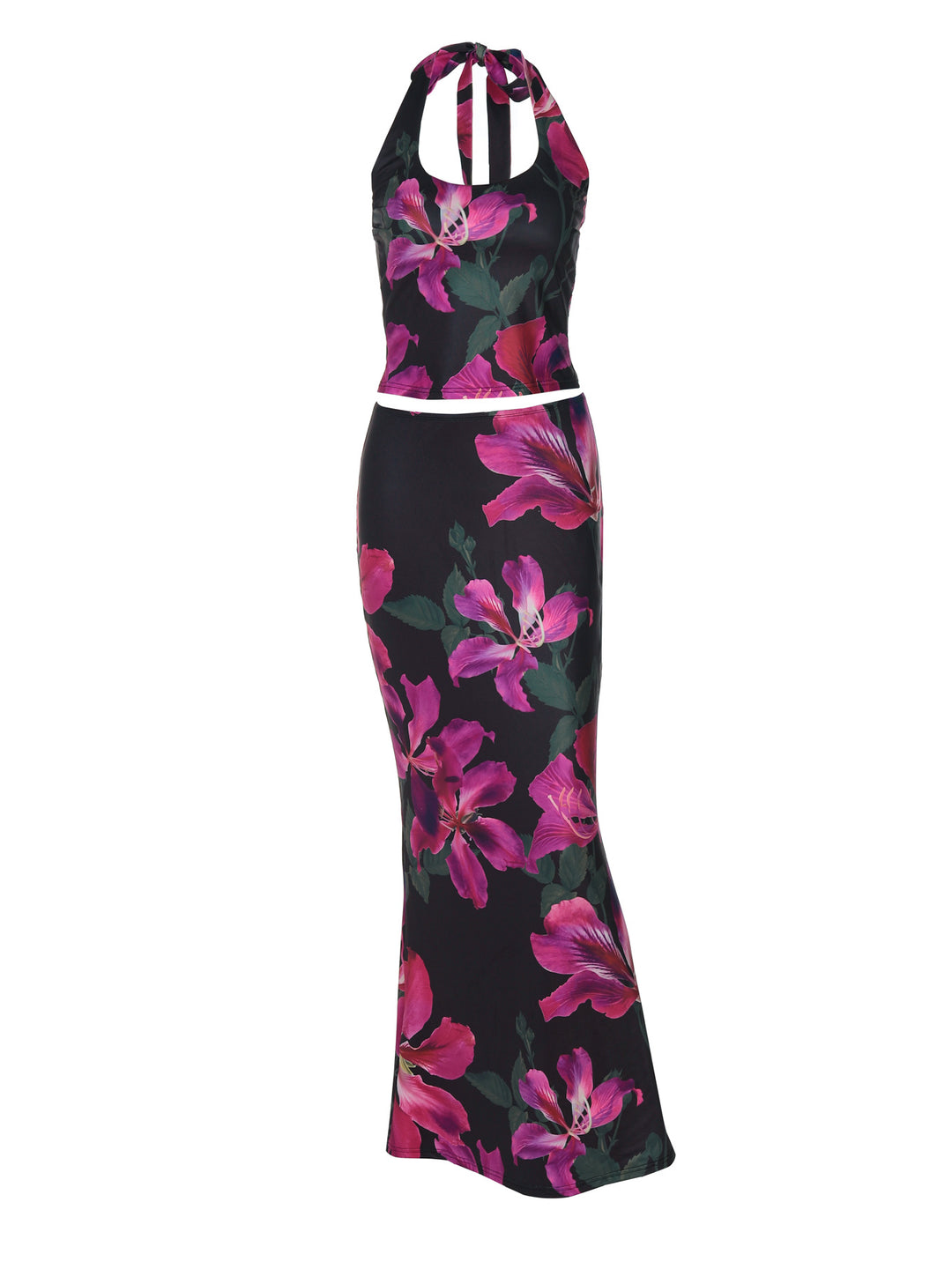 Dame Elegant Maxikjole med blomstermønster og smart Halterneck Stilla
