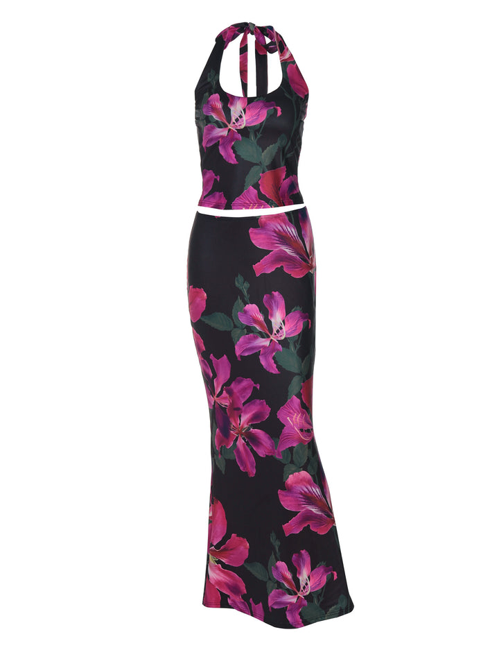 Dame Elegant Maxikjole med blomstermønster og smart Halterneck Stilla