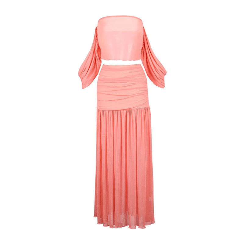 Dame maxikjole med elegant off-shoulder design og flydende stof Skovae