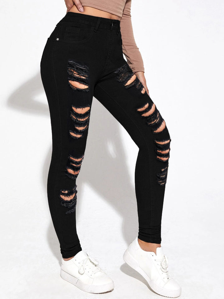 Dame Skinny Jeans med moderne Destroyed-detaljer og høj talje Stilla