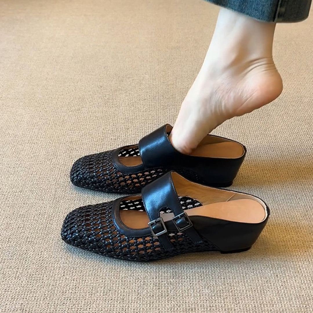 Dame Woven Slip-On Mules med justerbar rem Stilla