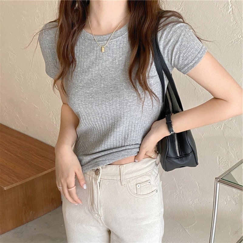 Femme Textureret Rib Korte Ærme Top Stilla