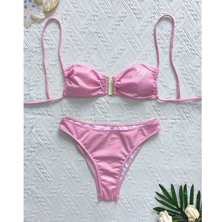 Dame Bandeau-bikini-sæt med dekoreret lukning og raffineret rynkning Stilla