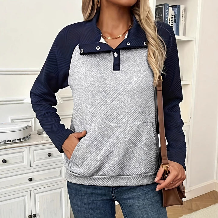 Dame quiltet langærmet sweater med trykknapdetalje Stilla