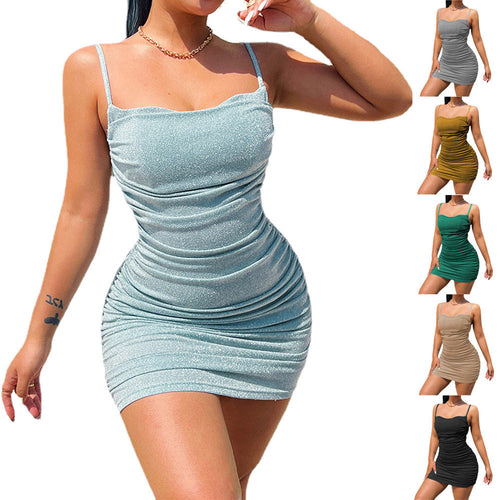Dame Rynket Bodycon Mini Kjole Stilla
