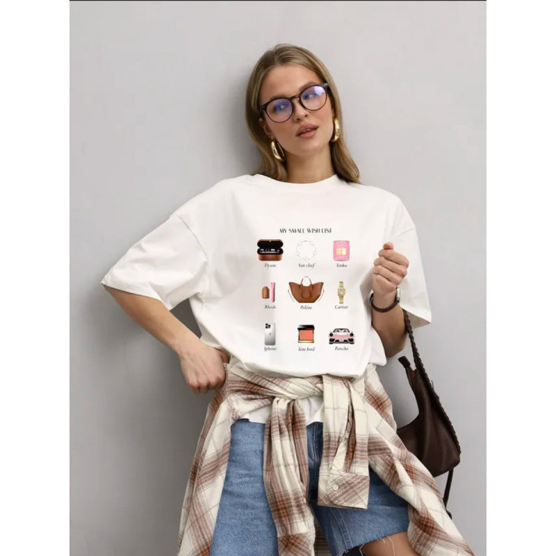 Dame T-shirt med kreativ ønskeseddel-print og afslappet oversized cut Stilla