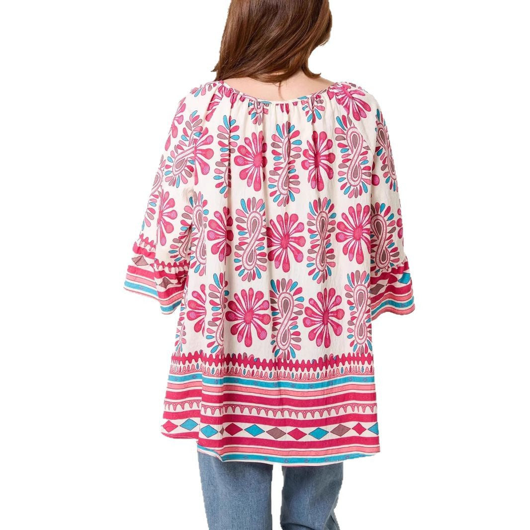Dame bohemeinspirerede blomsterprint tunika-top Stilla