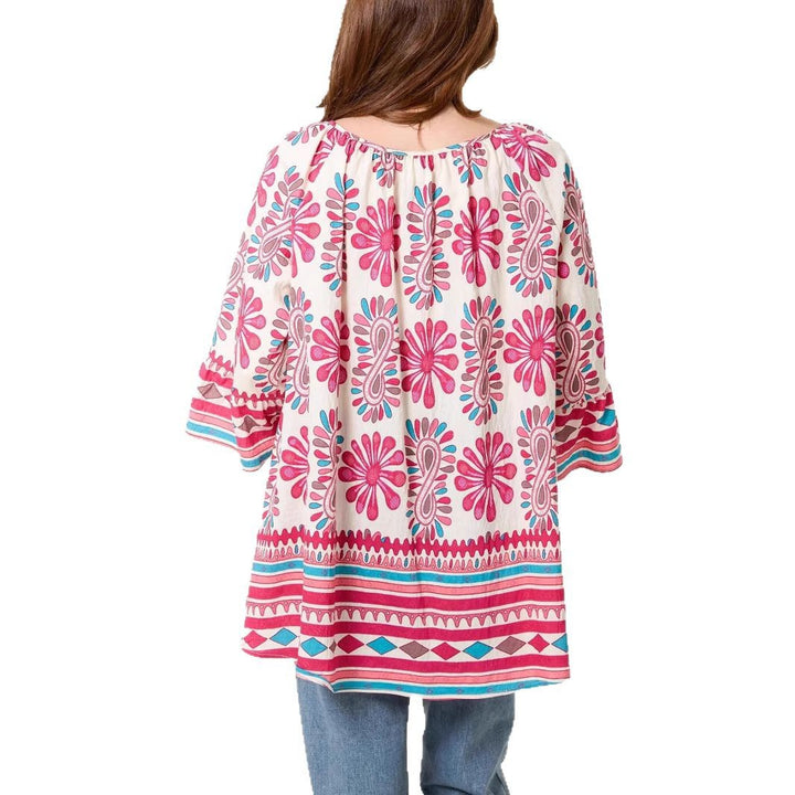 Dame bohemeinspirerede blomsterprint tunika-top Stilla