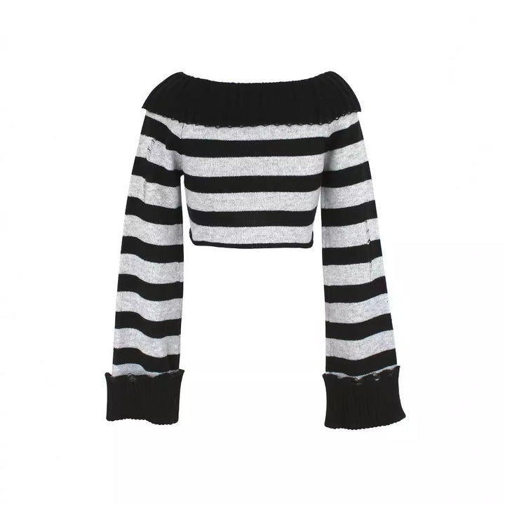 Dame Off-Shoulder Stribepullover med brede ærmer Stilla
