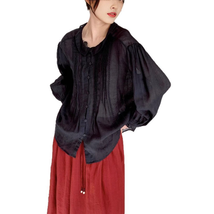 Femme Pliseret Struktureret Button-Up Bluse Stilla