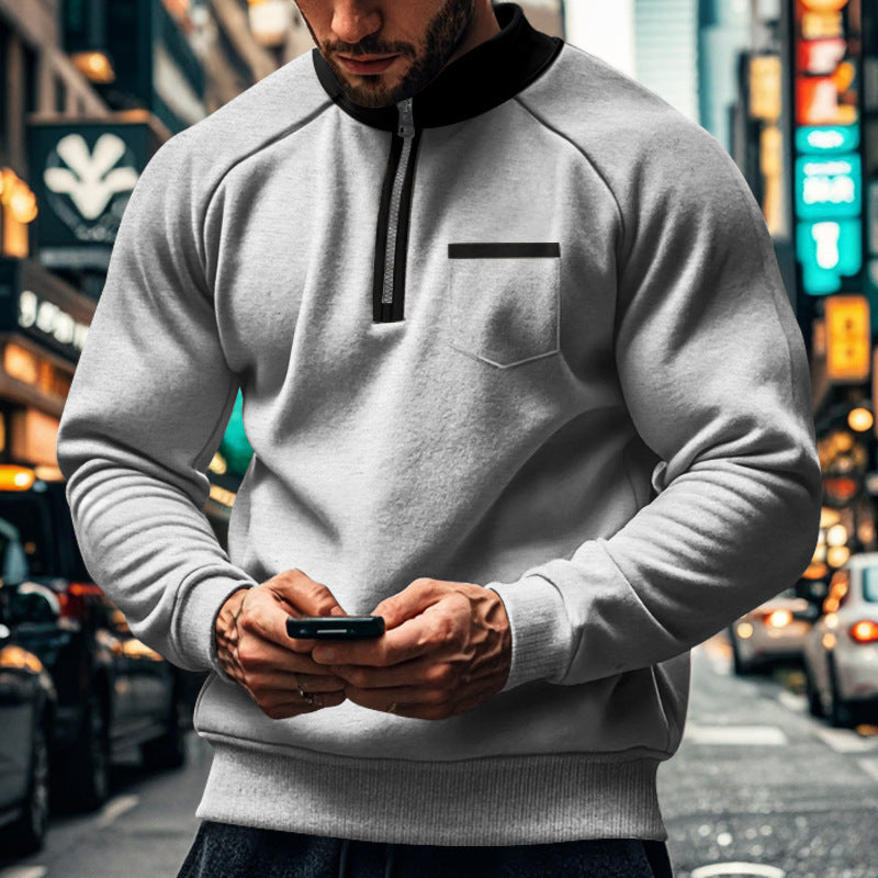 Herrer Sportslig Sweatshirt med praktiske lommer og halv lynlås Stilla