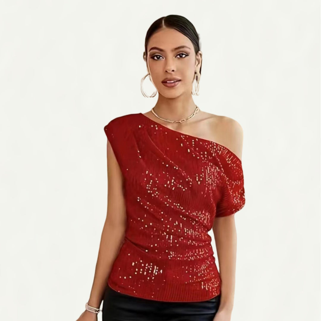 Dame Glamourøs Paliettop med asymmetrisk snit og elegant draperingsdesign Stilla