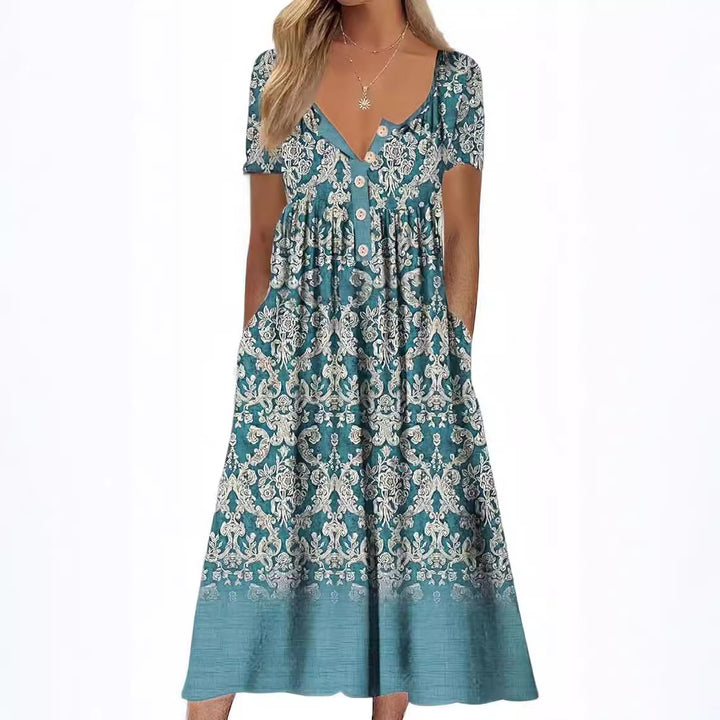 Dame Elegant Maxikjole med floralt design og praktiske lommer Stilla