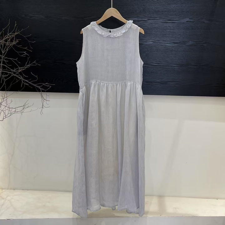 Femme Relaxed Fit Rynket Linned Maxi Kjole Stilla