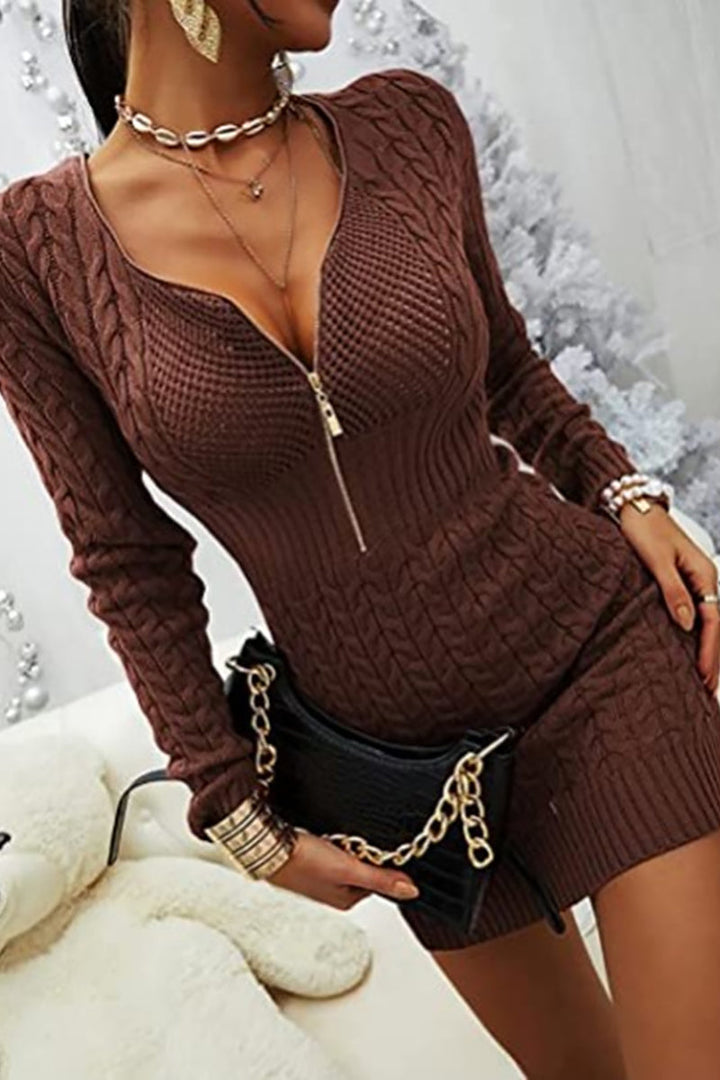 Stilla | Zipper V-hals Bodycon Trøje Kjole