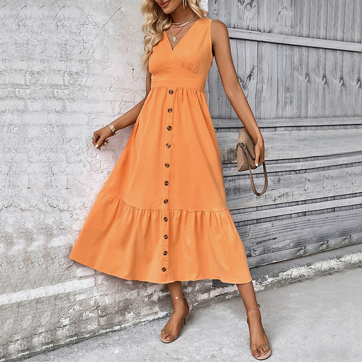 Femme Button-Down Maxi-Kjole med flydende Skørt Stilla
