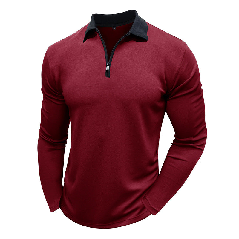 Herrer Sporty Langærmet Polo med Ståkrave og funktionel Lynlås Stilla