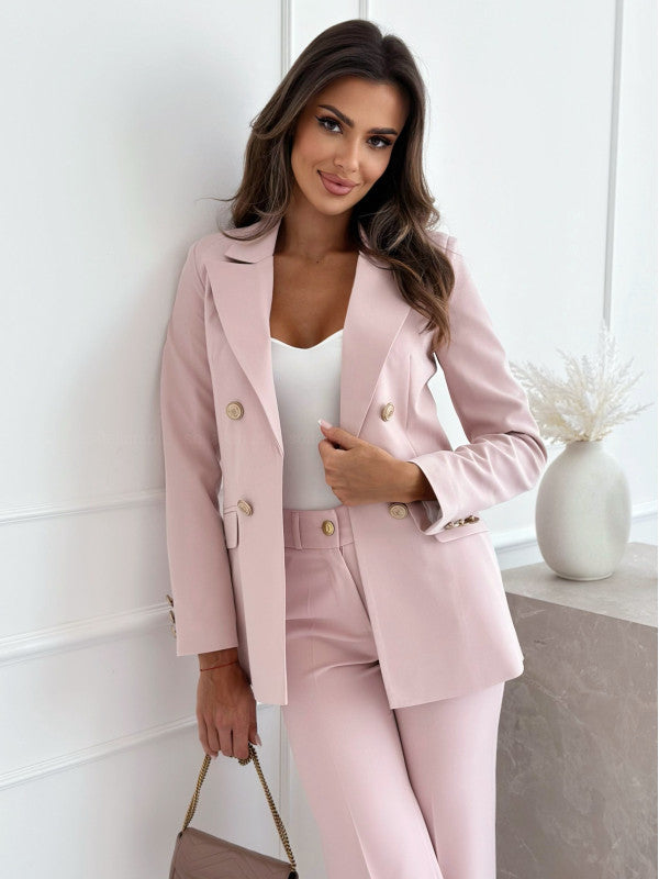 Dame elegant blazer med dobbelt knaplukning og høj kvalitets-snit Stilla