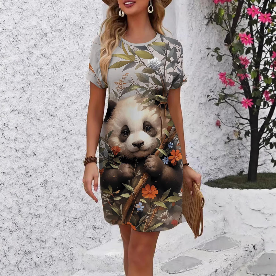 Dame T-Shirt kjole med blomsterdesign og behagelig pasform Skovae