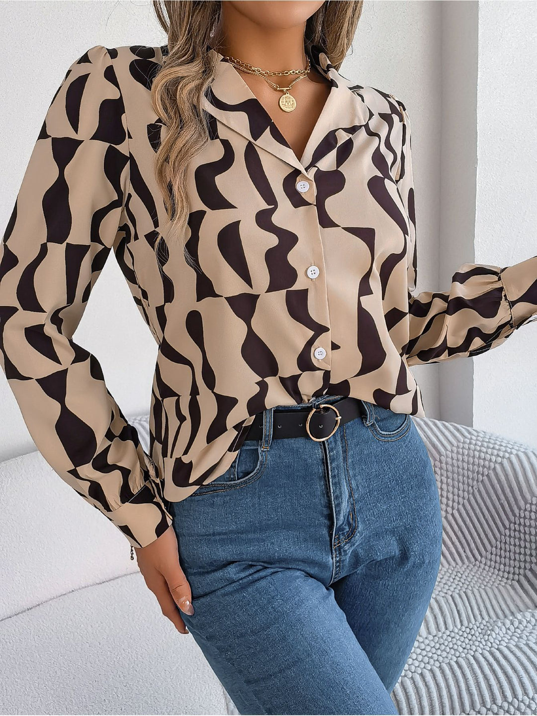 Dame Elegant Bluse i abstrakt mønster Stilla