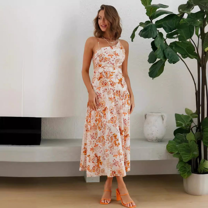 Femme Elegant Floral Cut-Out Maxi Kjole Stilla