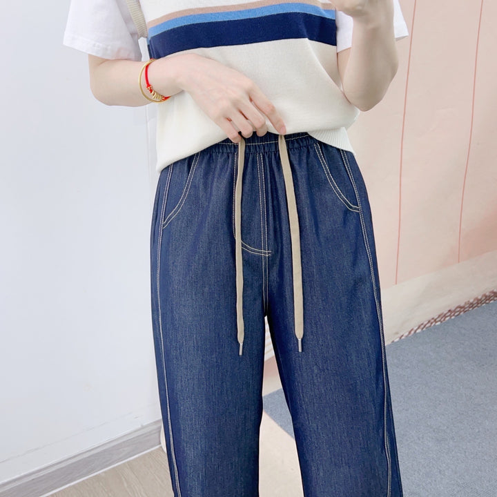 Dame Elegant og komfortabel jeansbukser med elastisk talje og sidelommer Stilla