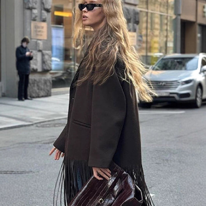 Kvinders oversized frakke med frynser Stilla