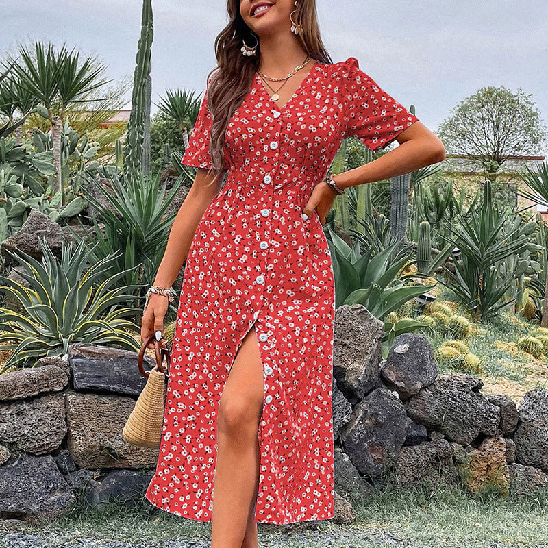 Dame Floral Wrap Midi Kjole med sidelukningsdetalje Stilla