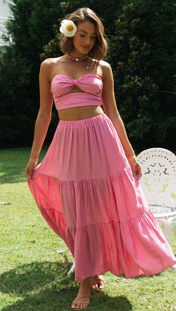 Damer To-dels Sæt bestående af Crop Top og Maxi Skirt med Luftig Silhuet Stilla