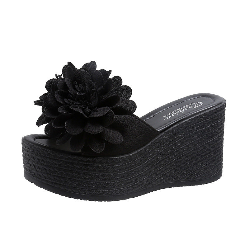 Dame Wedge-Pantoletten med blomsterdekoration og skridsikker sål Stilla