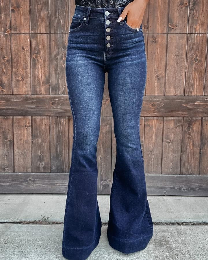 Dame Flared Jeans med høj talje og knaplukninger Stilla