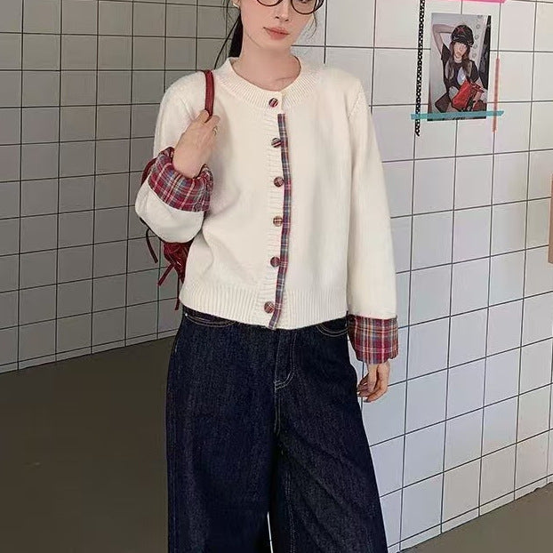 Dame cardigan med kreativ knapdesign og kontrasterende for Stilla
