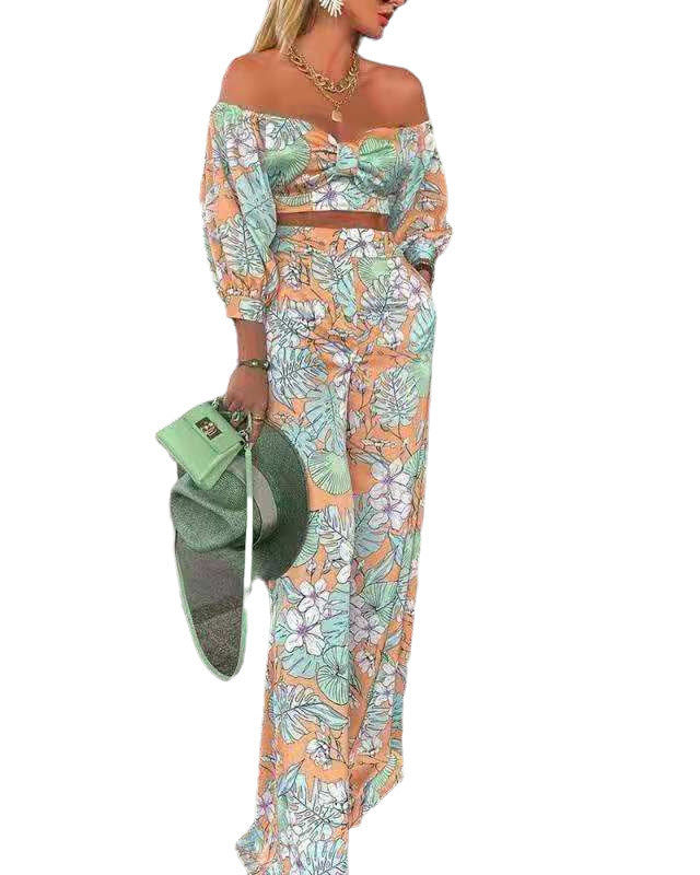 Damer Sommerligt To-delt Outfit med Off-Shoulder og blomstret design Stilla