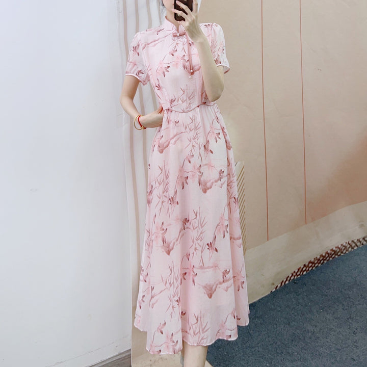 Dame Maxi Kjole med raffinerede mesh-detaljer og blomsterdesign Stilla